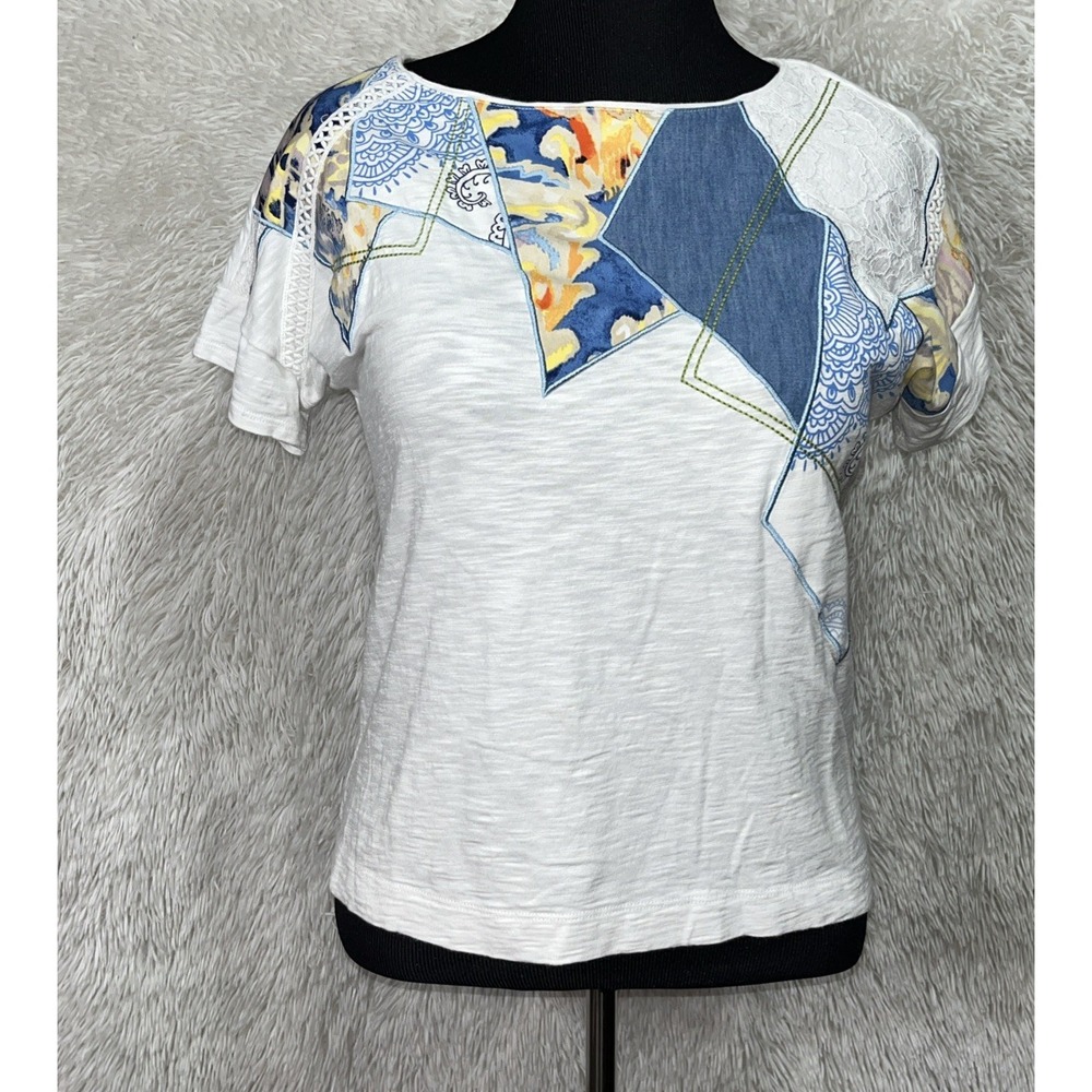 Chico's Blue White Rayon Abstract Short Sleeve Top Women's Size‎ 0 Small